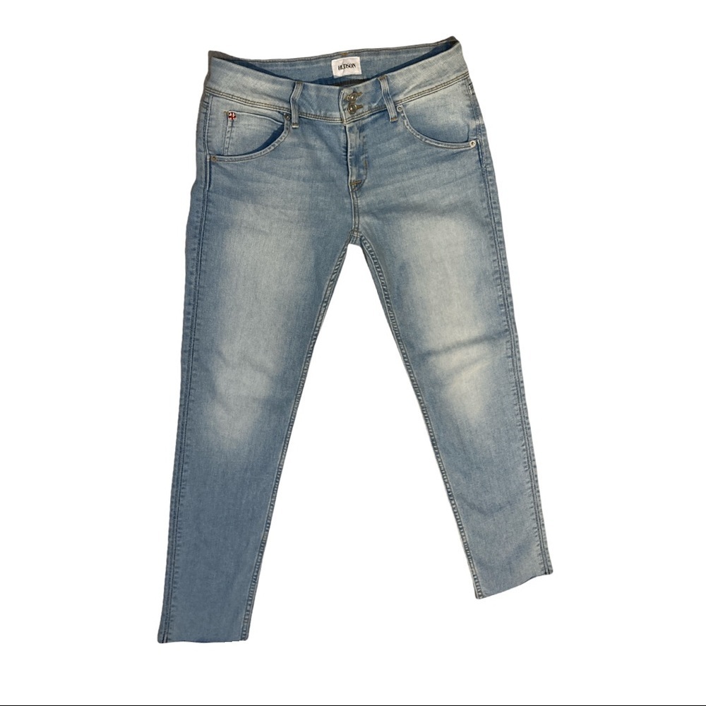 HUDSON Collin Skinny Raw Edge Ankle Jeans Size 28 Light Wash